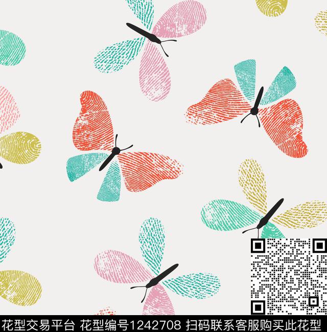 蝴蝶肌理.jpg - 1242708 - 肌理 蝴蝶 童装 - 传统印花花型 － 童装花型设计 － 瓦栏