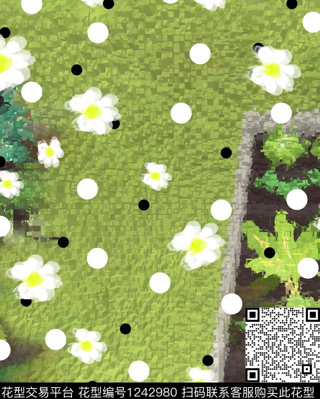 花卉波点小清新数码印花花型下载（图片编号: 1242980） - 瓦栏（Walan）