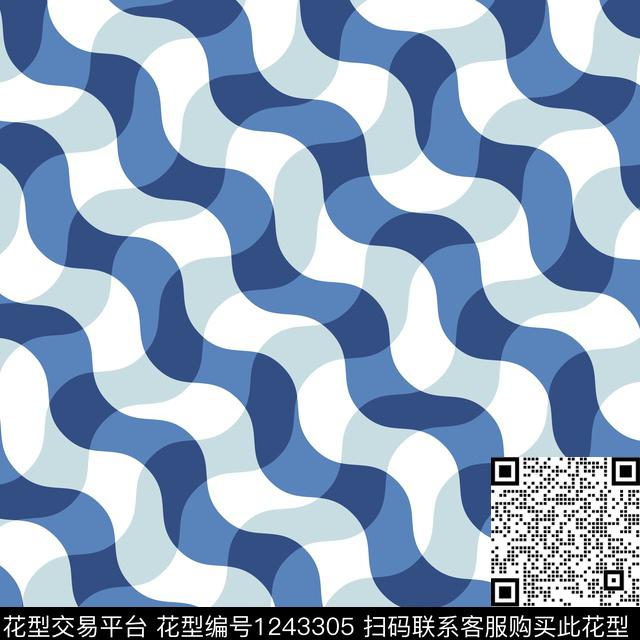 波浪纹格子几何传统印花花型下载（图片编号: 1243305） - 瓦栏（Walan）