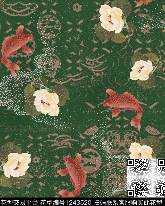 香云纱水墨风手绘数码印花花型下载（图片编号: 1243520） - 瓦栏（Walan）