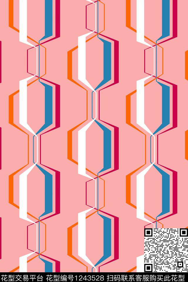 2019-8-7粉.jpg - 1243528 - 抽象 波浪纹 几何 - 数码印花花型 － 女装花型设计 － 瓦栏