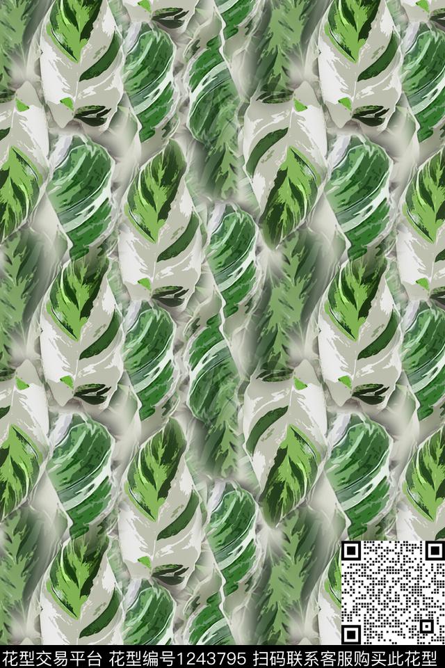 190806-syyh-22-00xg.jpg - 1243795 - 绿植树叶 抽象花卉 雪纺 - 数码印花花型 － 女装花型设计 － 瓦栏