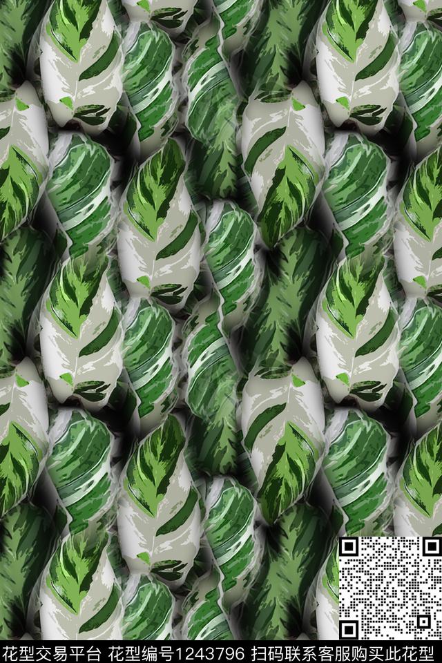 190806-syyh-22-3xg.jpg - 1243796 - 绿植树叶 抽象花卉 雪纺 - 数码印花花型 － 女装花型设计 － 瓦栏