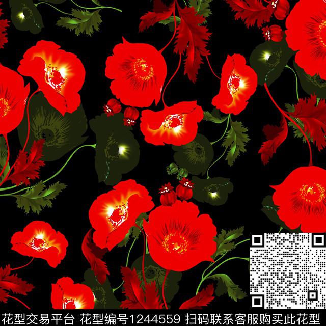 花卉大花休闲数码印花花型下载（图片编号: 1244559） - 瓦栏（Walan）