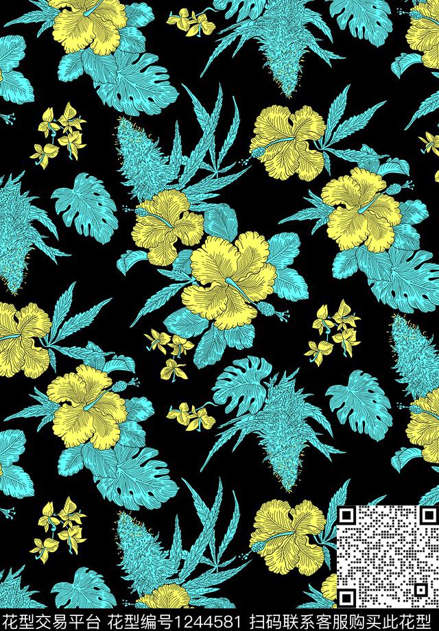 花卉提花花型休闲传统印花花型下载（图片编号: 1244581） - 瓦栏（Walan）