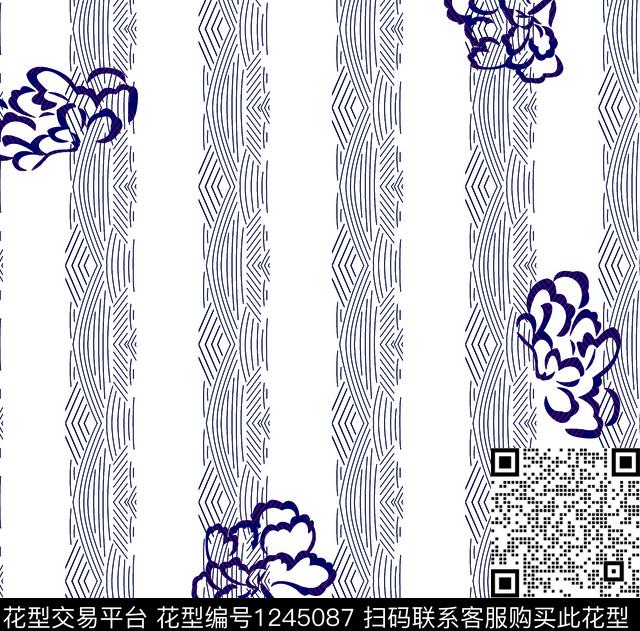 172.jpg - 1245087 - 花卉 大牌风 线条花卉 - 传统印花花型 － 男装花型设计 － 瓦栏