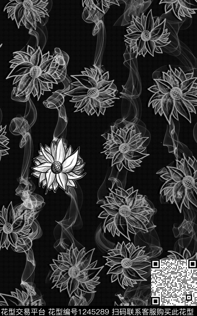 138.jpg - 1245289 - 花卉 小碎花 黑白花型 - 数码印花花型 － 女装花型设计 － 瓦栏
