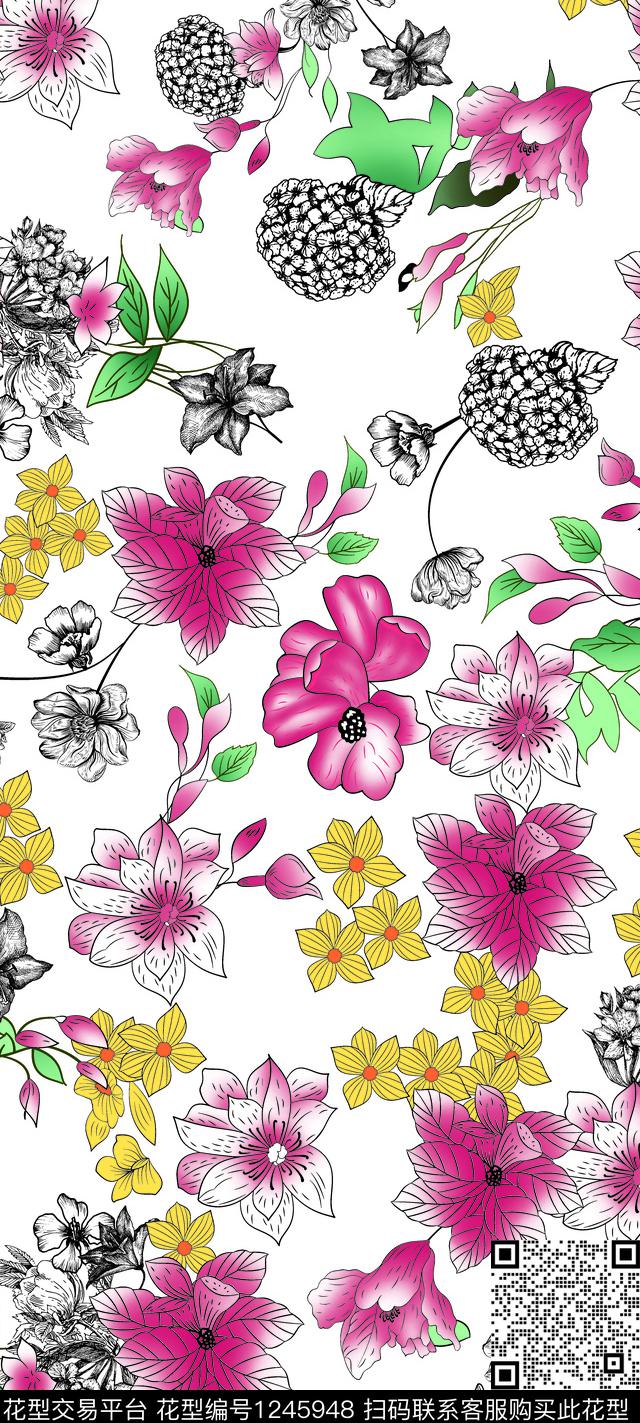 花朵11.jpg - 1245948 - 矢量 花卉 女装 - 数码印花花型 － 女装花型设计 － 瓦栏