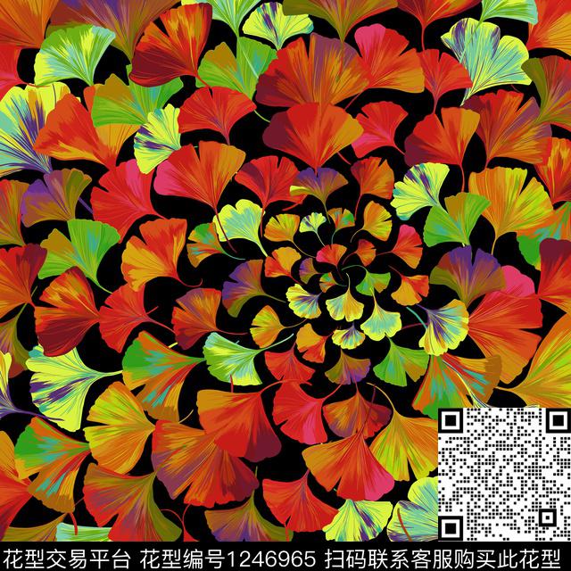 方巾植物绿植树叶数码印花花型下载（图片编号: 1246965） - 瓦栏（Walan）