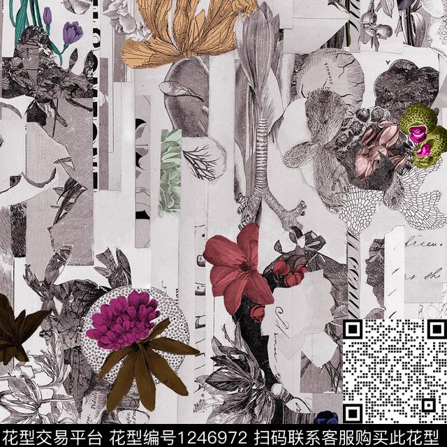 花卉大牌风数码花型数码印花花型下载（图片编号: 1246972） - 瓦栏（Walan）