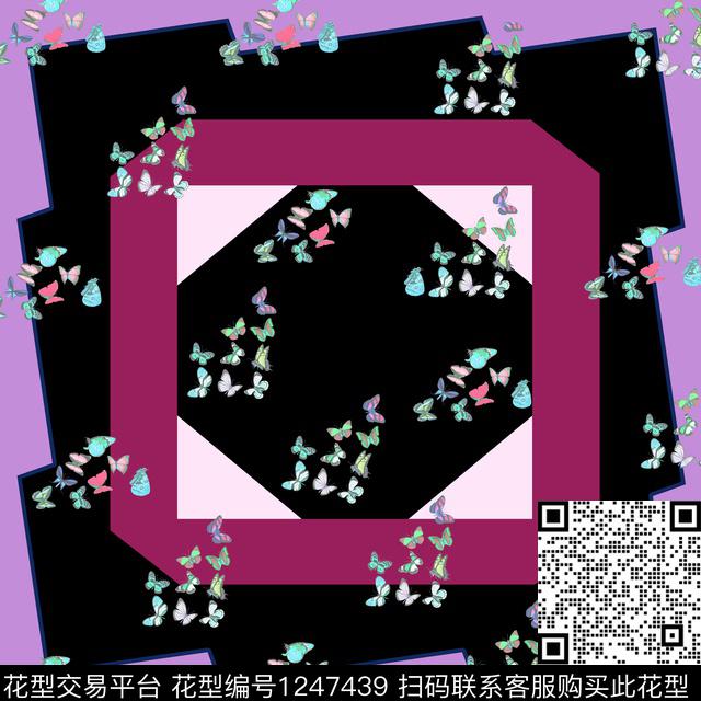Y19f0081.jpg - 1247439 - 蝴蝶 小方巾 色块组合 - 数码印花花型 － 方巾花型设计 － 瓦栏