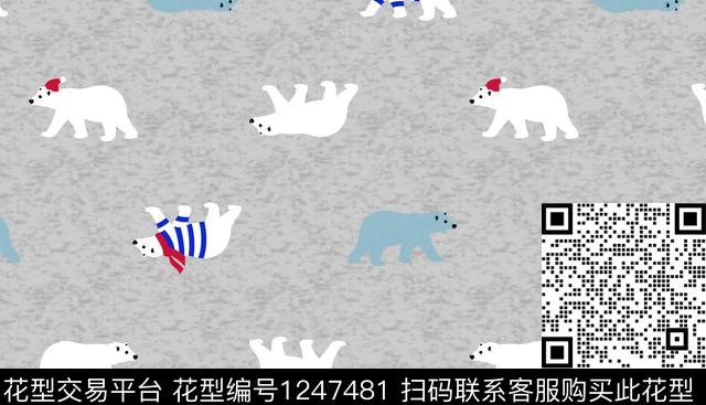 卡通动物.jpg - 1247481 - 卡通动物 斑驳底布 北极熊 - 数码印花花型 － 童装花型设计 － 瓦栏