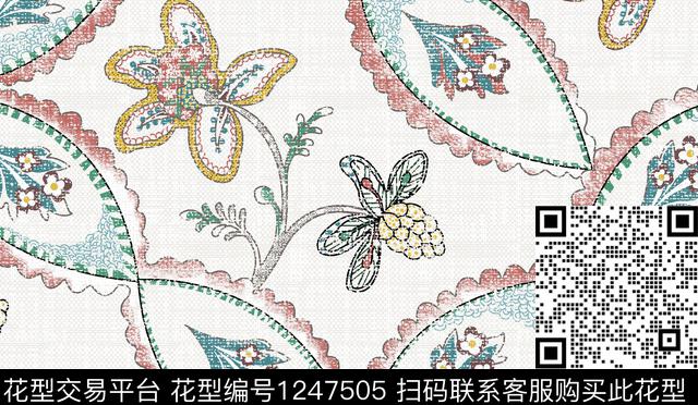 WL-20190823-1.jpg - 1247505 - 黑底花卉 绿植树叶 复古 - 数码印花花型 － 沙发布花型设计 － 瓦栏