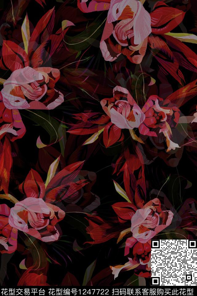 AI-HBD手绘花.jpg - 1247722 - 手绘花卉 水彩肌理 大牌数码 - 数码印花花型 － 女装花型设计 － 瓦栏
