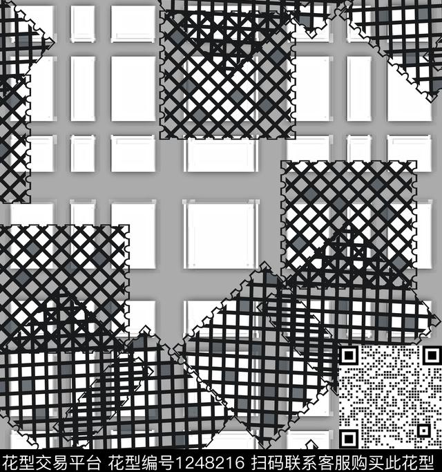 890.jpg - 1248216 - 几何 抽象 格子 - 传统印花花型 － 女装花型设计 － 瓦栏