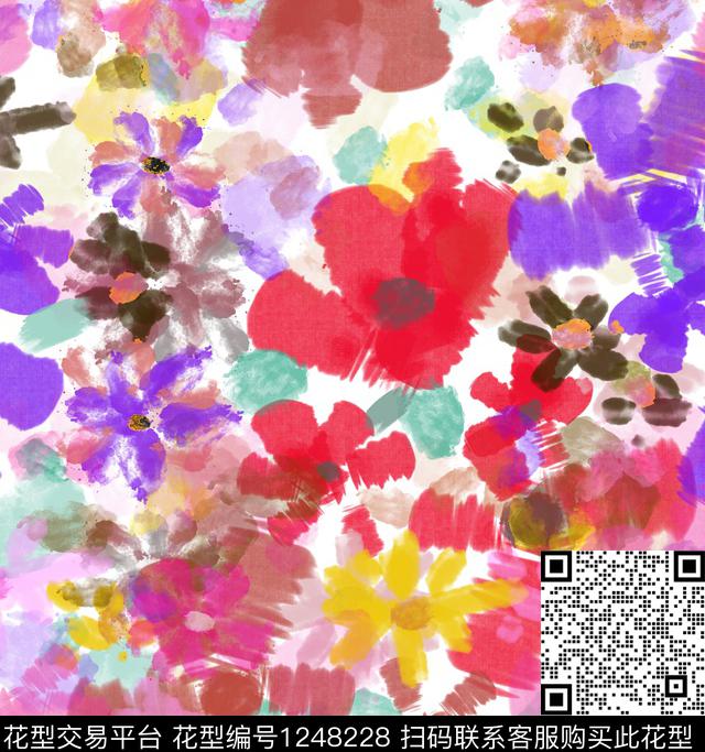 872.jpg - 1248228 - 花卉 抽象 手绘花卉 - 数码印花花型 － 女装花型设计 － 瓦栏
