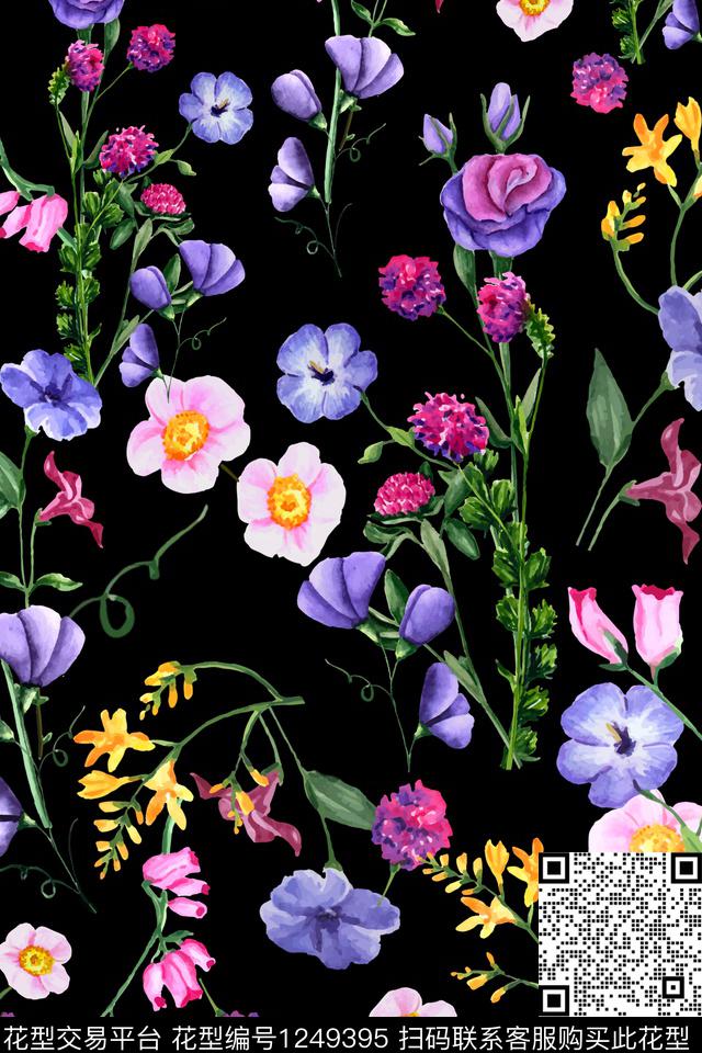 小碎花牵牛花满版散花数码印花花型下载（图片编号: 1249395） - 瓦栏（Walan）