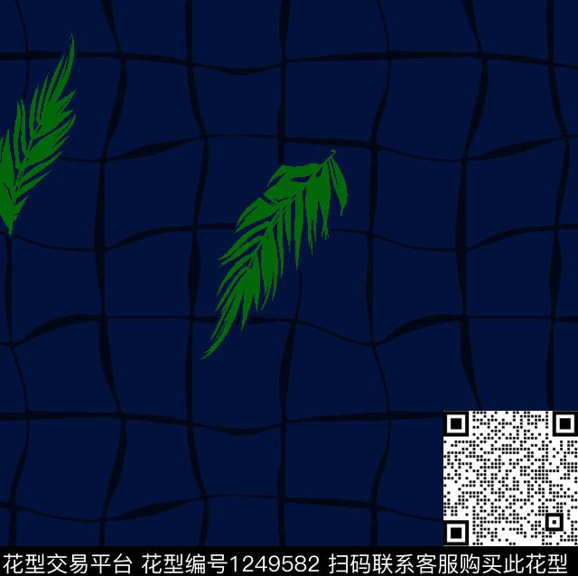 181-1.tif - 1249582 - 羽毛 绿植树叶 抽象格子 - 传统印花花型 － 男装花型设计 － 瓦栏
