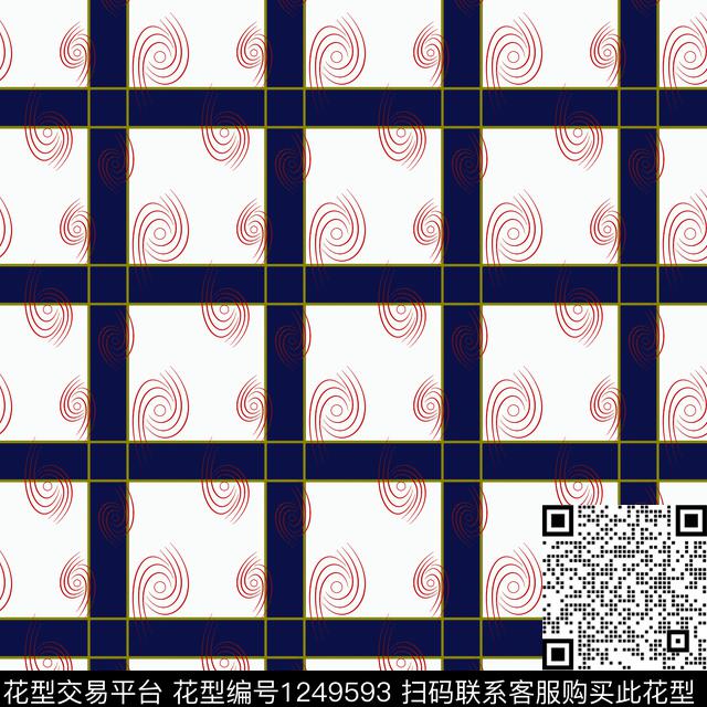 174.jpg - 1249593 - 漩涡 棋盘格 立体格 - 传统印花花型 － 男装花型设计 － 瓦栏