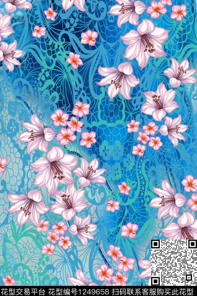 波浪蕾丝花纹.jpg - 1249658 - 花卉 数码花型 大牌风 - 数码印花花型 － 女装花型设计 － 瓦栏