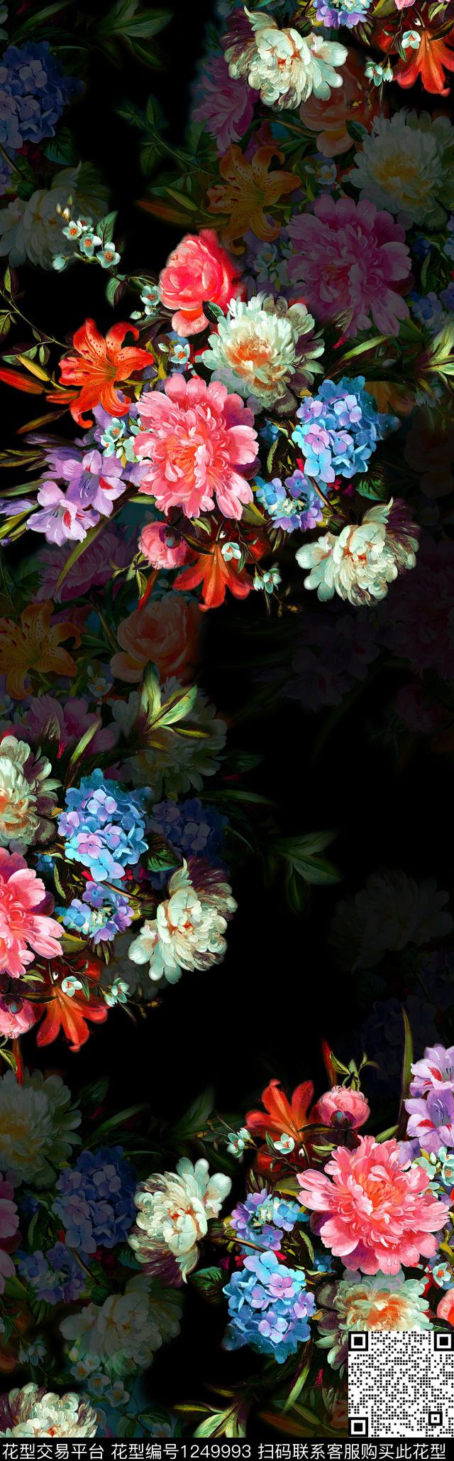 Y19C0102.jpg - 1249993 - 手绘花卉 披肩长巾 油画花型 - 数码印花花型 － 长巾花型设计 － 瓦栏