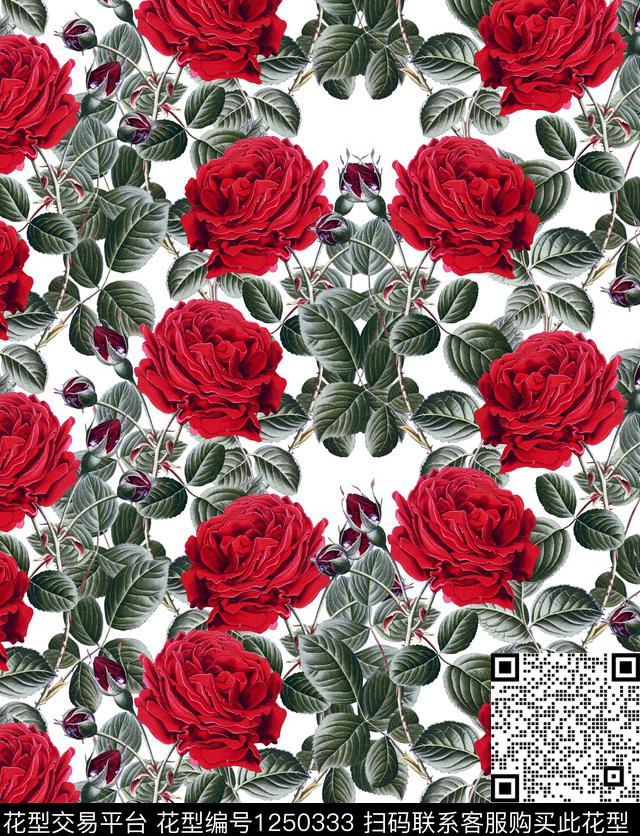 植物小碎花牡丹数码印花花型下载（图片编号: 1250333） - 瓦栏（Walan）