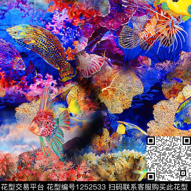 鱼儿.jpg - 1252533 - 印花 海洋 数码花型 - 数码印花花型 － 女装花型设计 － 瓦栏
