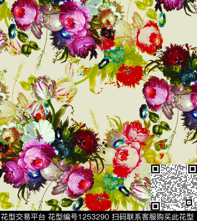 0028.jpg - 1253290 - 小碎花 玫瑰花 手绘花卉 - 数码印花花型 － 女装花型设计 － 瓦栏
