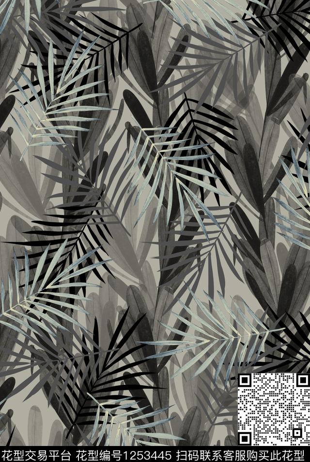植物绿植树叶油画花型数码印花花型下载（图片编号: 1253445） - 瓦栏（Walan）