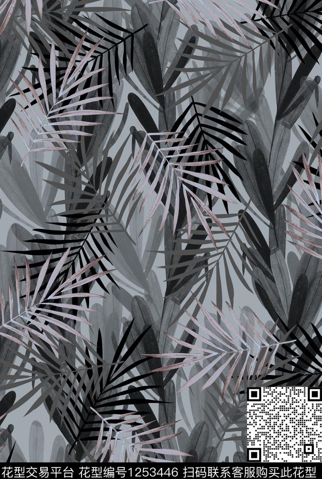 植物绿植树叶油画花型数码印花花型下载（图片编号: 1253446） - 瓦栏（Walan）