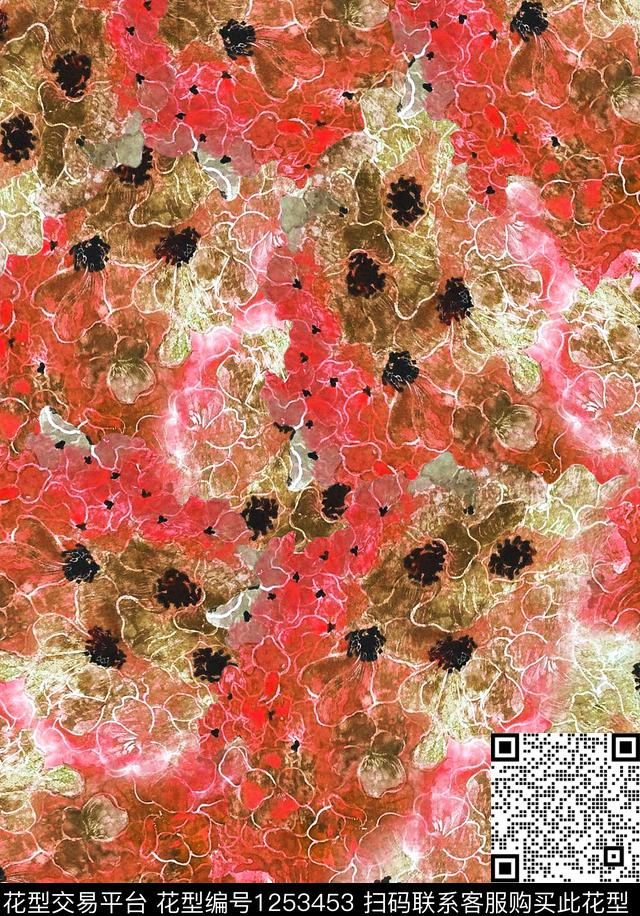 扎染花型抽象花卉小碎花数码印花花型下载（图片编号: 1253453） - 瓦栏（Walan）