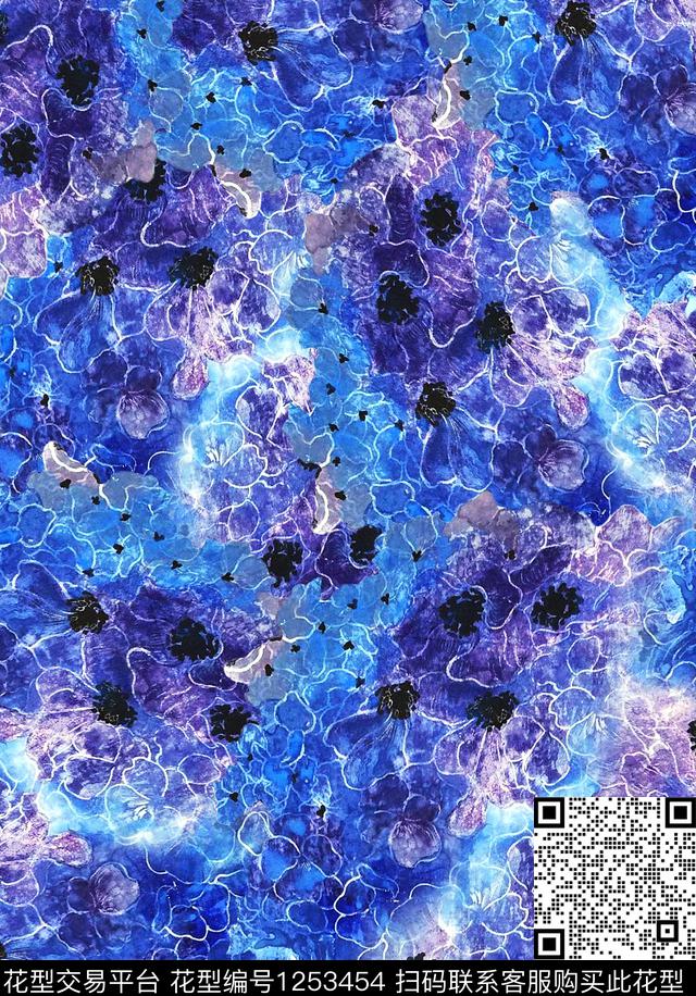 扎染花型抽象花卉小碎花数码印花花型下载（图片编号: 1253454） - 瓦栏（Walan）