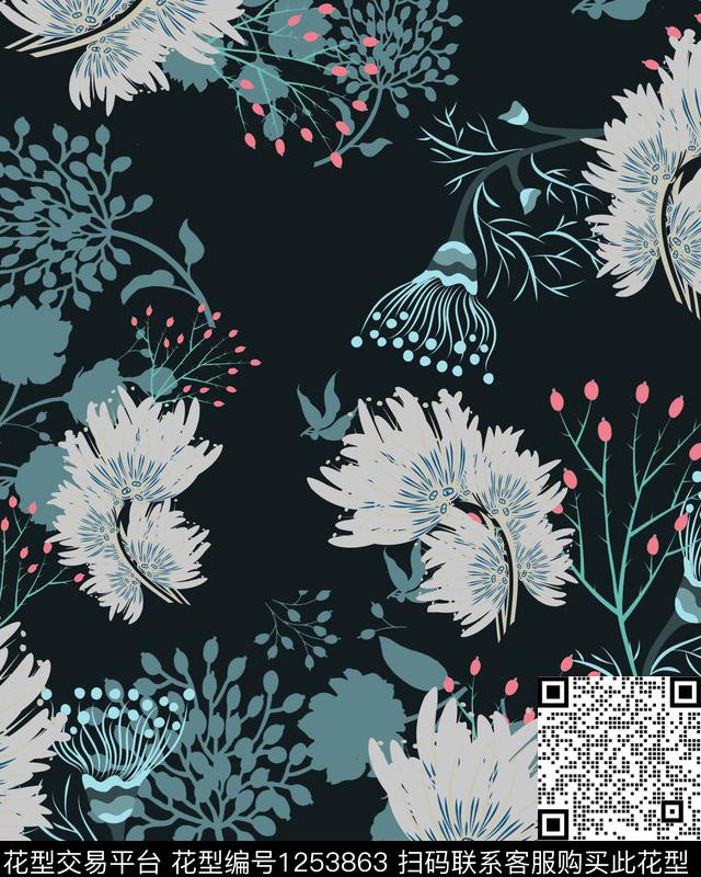 花卉大牌风旗袍传统印花花型下载（图片编号: 1253863） - 瓦栏（Walan）