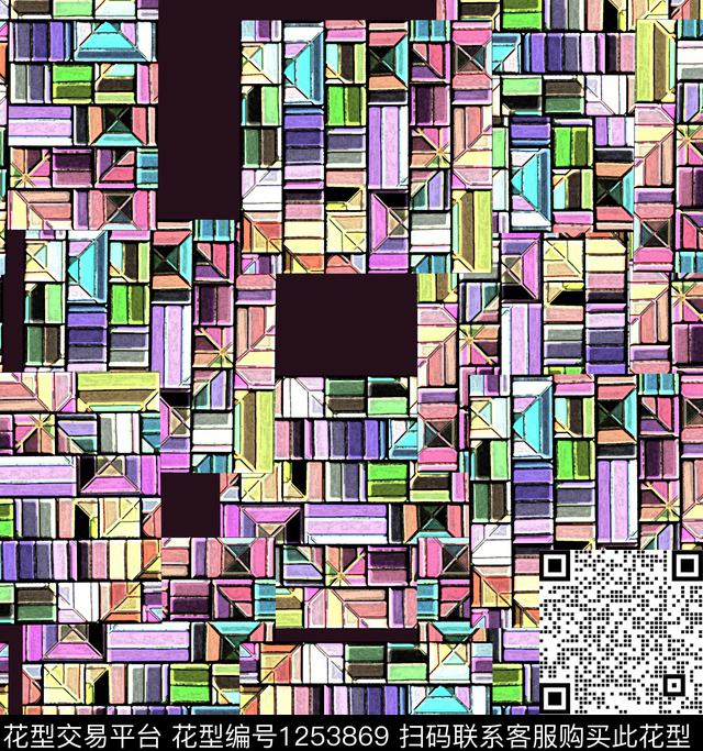 6788.jpg - 1253869 - 炫彩 抽象 格子 - 数码印花花型 － 女装花型设计 － 瓦栏