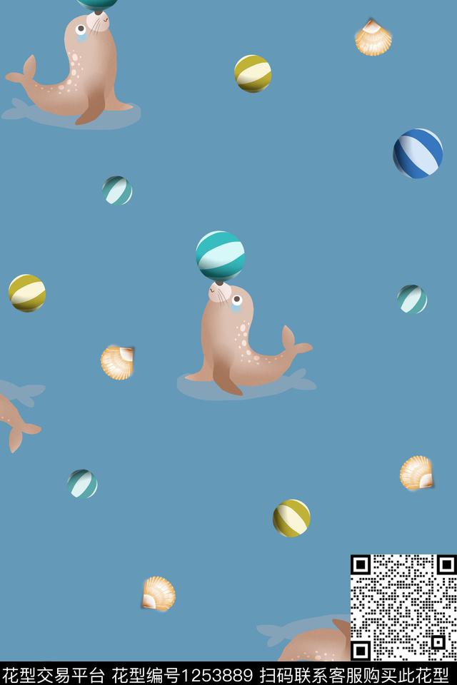 童装-顶球小海豚-1.jpg - 1253889 - 海豚 海洋 卡通动物 - 数码印花花型 － 童装花型设计 － 瓦栏