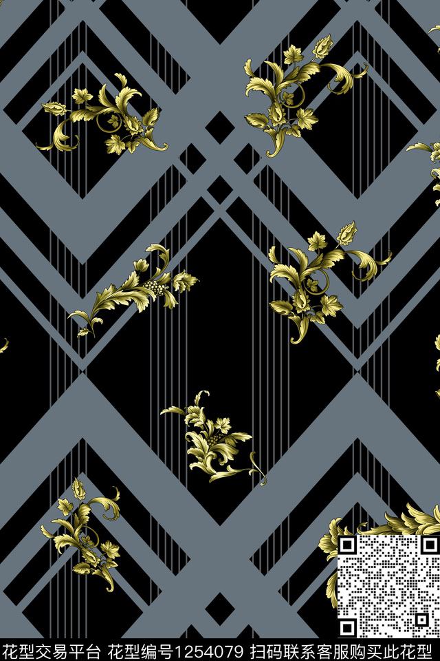 Y19M0541.jpg - 1254079 - 男装 线条几何 卷草 - 数码印花花型 － 男装花型设计 － 瓦栏