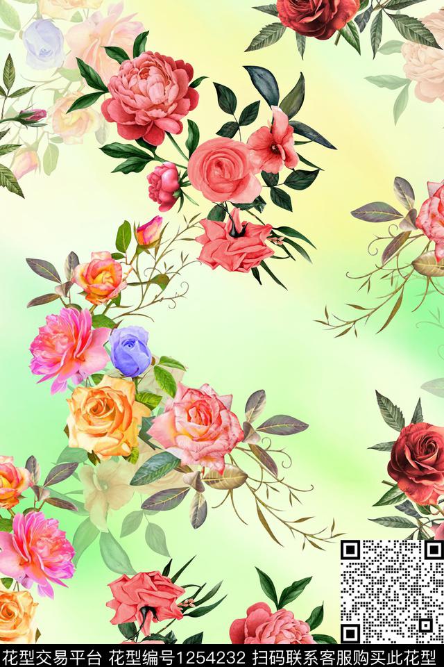 玫瑰花2-分层.jpg - 1254232 - 花卉 数码花型 绿植 - 数码印花花型 － 女装花型设计 － 瓦栏