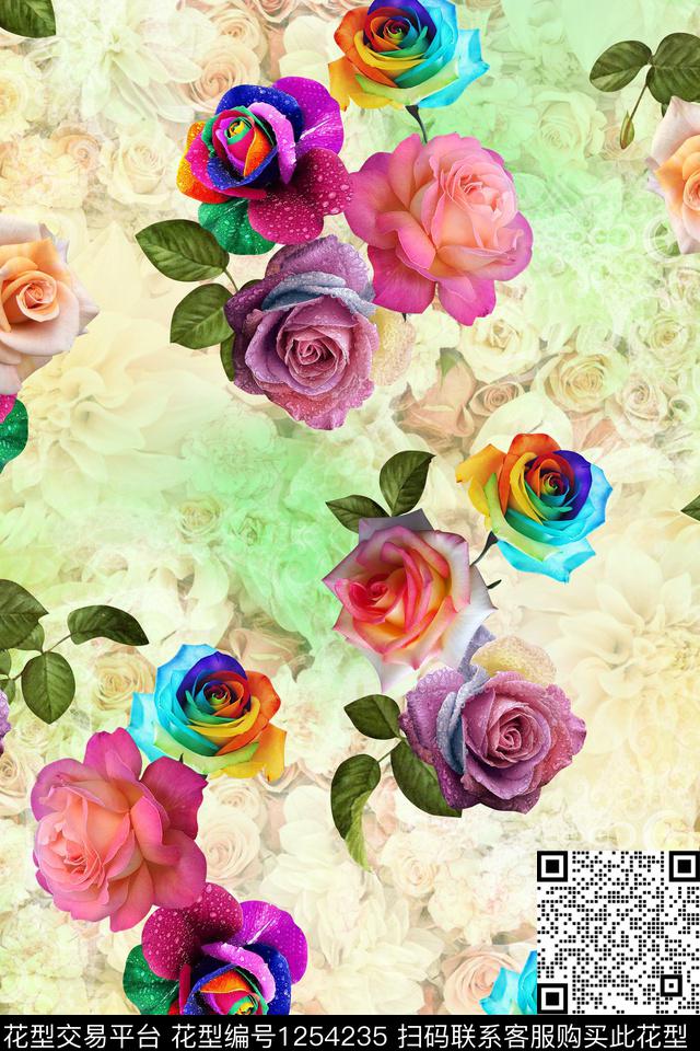 七色玫瑰-分层.jpg - 1254235 - 数码花型 绿植 1/2接 - 数码印花花型 － 女装花型设计 － 瓦栏