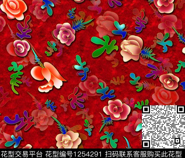C-0014.jpg - 1254291 - 手绘花卉 香云纱 花卉 - 数码印花花型 － 女装花型设计 － 瓦栏