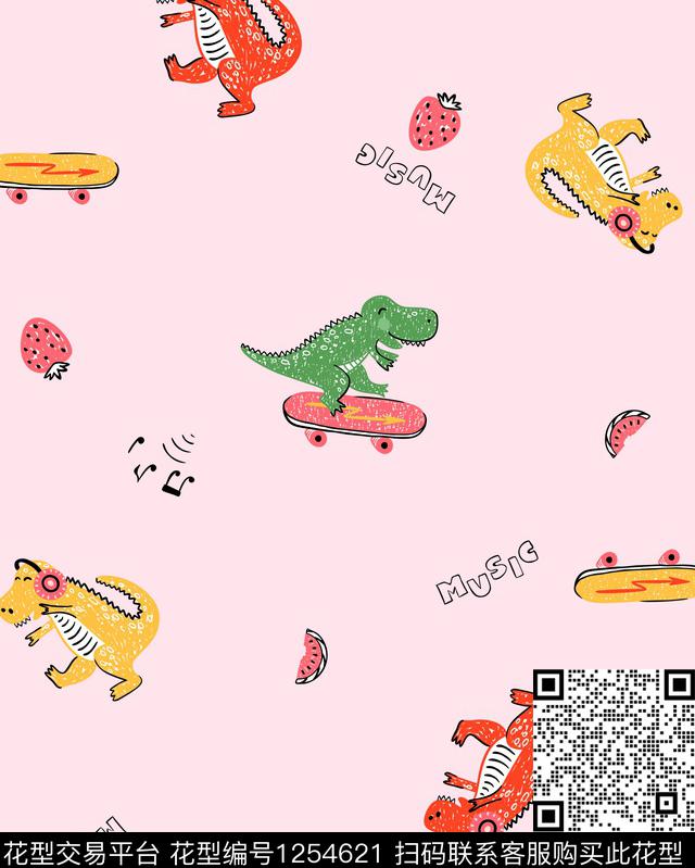 ymxt2019-2.jpg - 1254621 - 音乐 卡通 恐龙 - 传统印花花型 － 童装花型设计 － 瓦栏