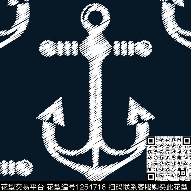 锚2.jpg - 1254716 - 船锚 条纹 数码花型 - 传统印花花型 － 床品花型设计 － 瓦栏