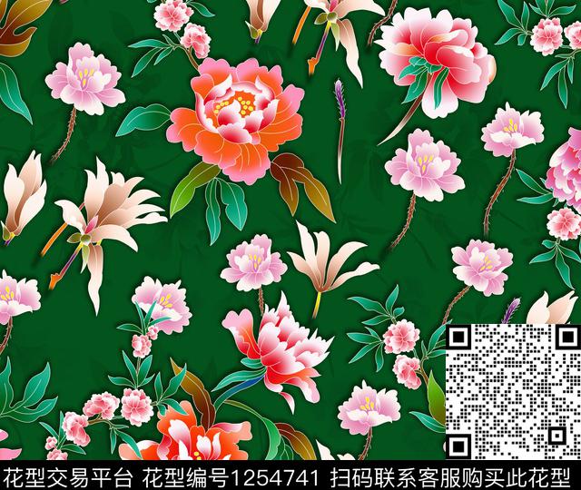 C-0012.jpg - 1254741 - 手绘花卉 香云纱 花卉 - 数码印花花型 － 女装花型设计 － 瓦栏