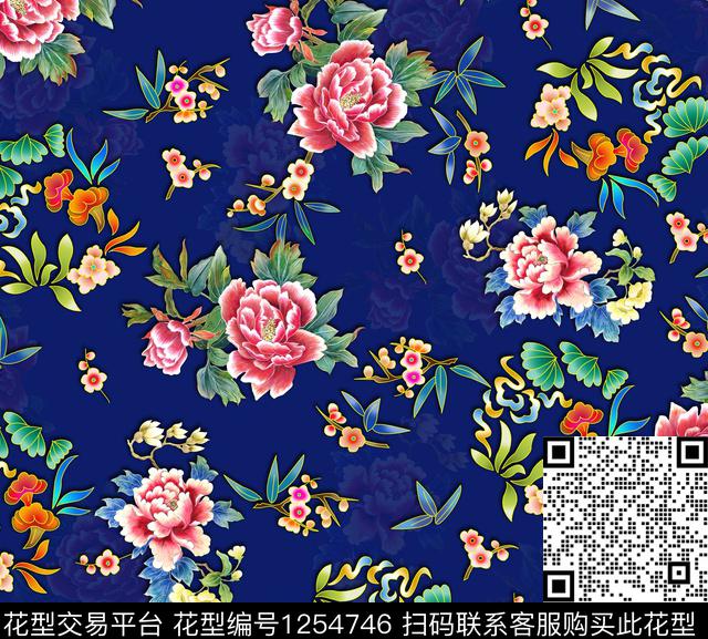 C-0002.jpg - 1254746 - 手绘花卉 国画 牡丹 - 数码印花花型 － 女装花型设计 － 瓦栏