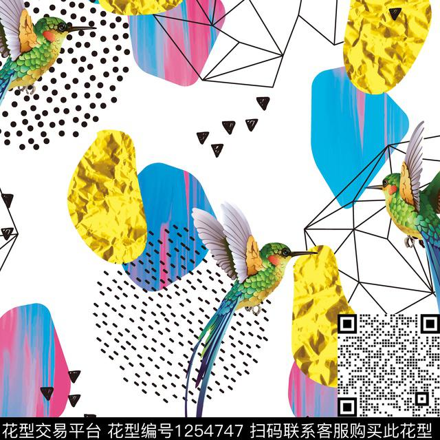 手绘热带花鸟.jpg - 1254747 - 绿植树叶 矢量 花卉 - 数码印花花型 － 女装花型设计 － 瓦栏