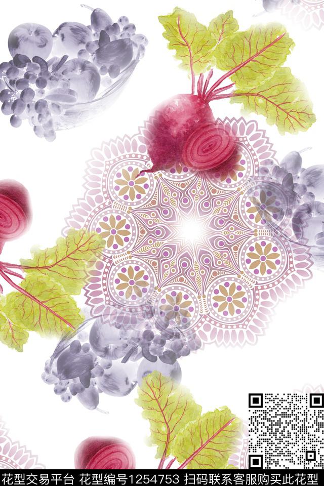 曼陀罗绿植树叶抽象花卉数码印花花型下载（图片编号: 1254753） - 瓦栏（Walan）