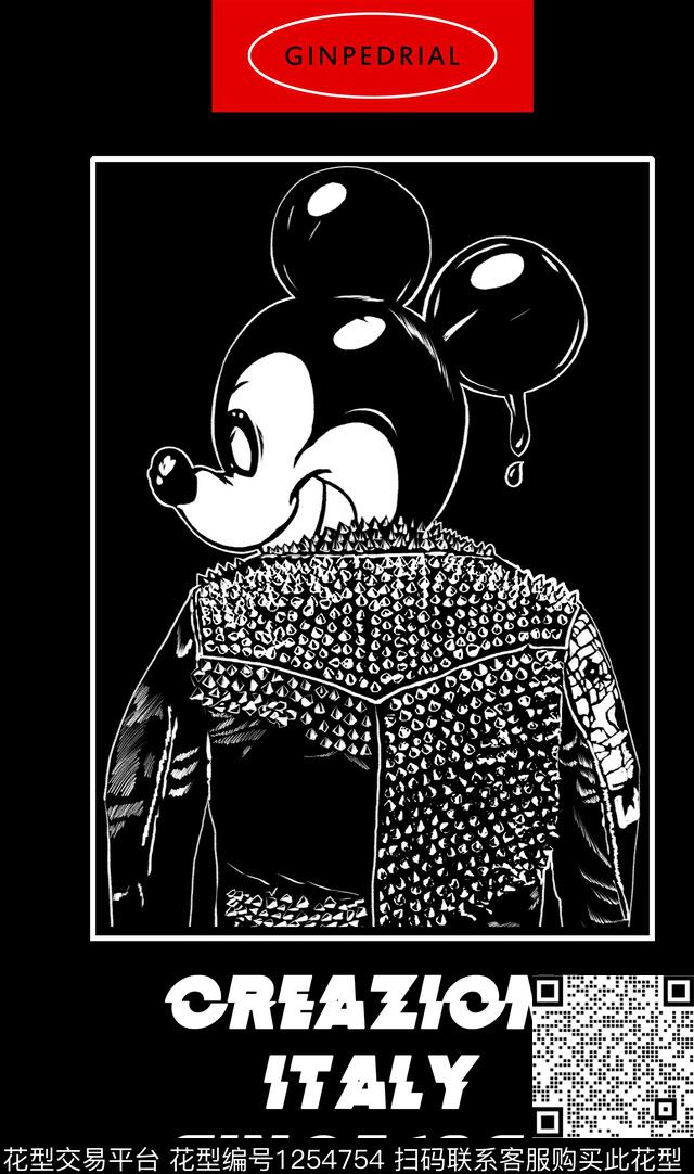 米老鼠.jpg - 1254754 - 动物 男装 卡通人物 - 传统印花花型 － 男装花型设计 － 瓦栏