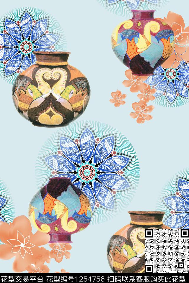 曼陀罗小花.jpg - 1254756 - 曼陀罗 抽象花卉 古典花纹 - 数码印花花型 － 女装花型设计 － 瓦栏
