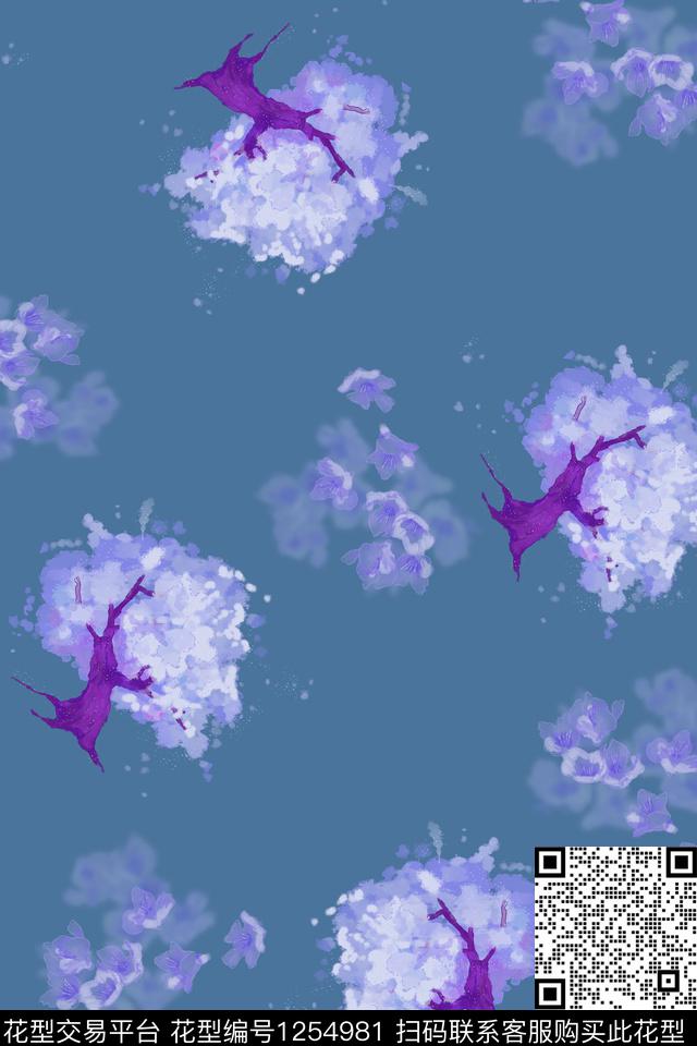 花卉抽象花卉樱花数码印花花型下载（图片编号: 1254981） - 瓦栏（Walan）