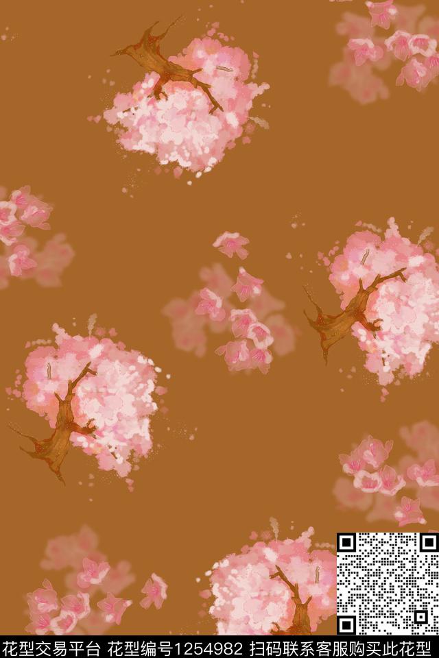樱花树花瓣-1.jpg - 1254982 - 花卉 抽象花卉 樱花 - 数码印花花型 － 女装花型设计 － 瓦栏