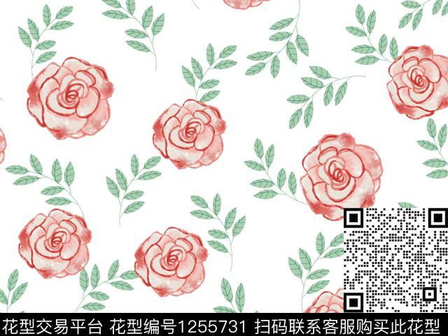 190829-2.jpg - 1255731 - 手绘花卉 红花绿叶 漂亮 - 数码印花花型 － 女装花型设计 － 瓦栏
